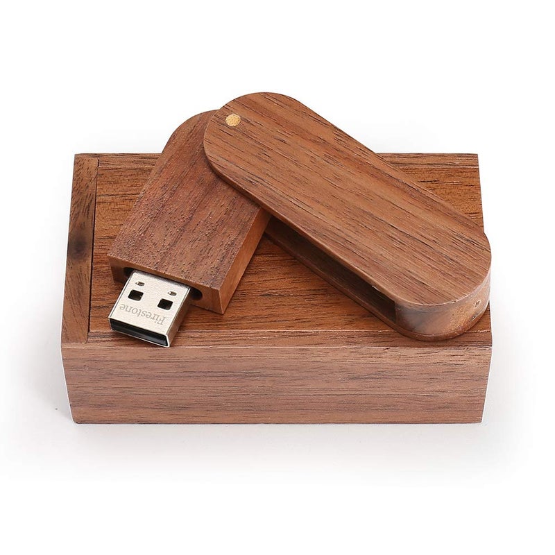 Fire Stone Novelty Wooden USB 2.0 Flash Drive 32GB Data Storage Memory Stick USB Stick Rotate Pendrive with Wooden Box - Image 1